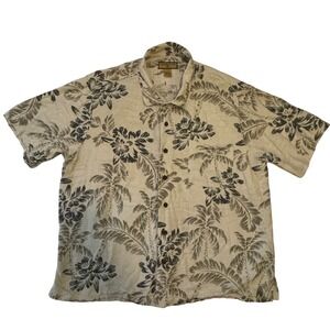 Caribbean Joe Men's XXL Silk Hawaiian‎ Shirt Tropical Palm Floral Aloha Beach